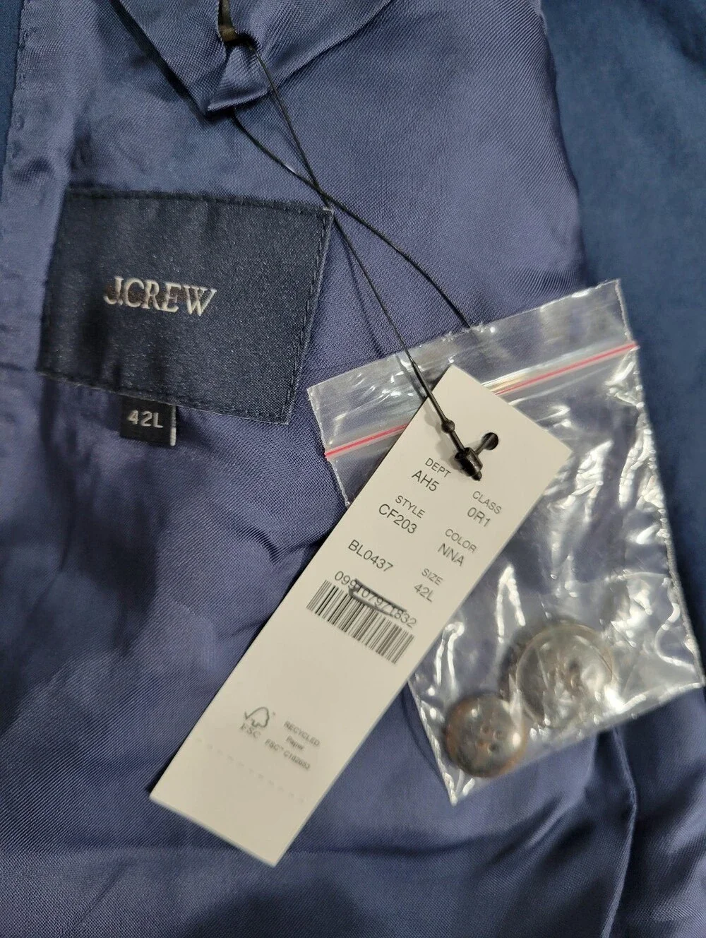 J Crew Relaxed-fit suit jacket in cotton poplin CF204 Size 42L Nantucket Navy